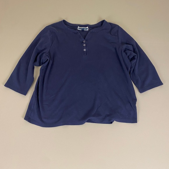 Karen Scott Henley Top 2X Blue 3/4 Sleeve Cotton Blend Casual Comfy 100% Cotton‎ - Picture 1 of 11